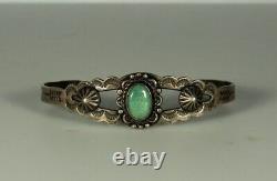 HARVEY ERA Arrow Bracelet 1930s Navajo STERLING Cuff Turquoise Early Bell Mark