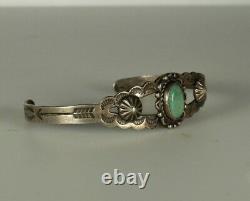 HARVEY ERA Arrow Bracelet 1930s Navajo STERLING Cuff Turquoise Early Bell Mark