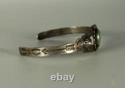 HARVEY ERA Arrow Bracelet 1930s Navajo STERLING Cuff Turquoise Early Bell Mark