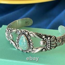 HARVEY ERA Arrow Bracelet 1930s Navajo STERLING Cuff Turquoise Early Bell Mark