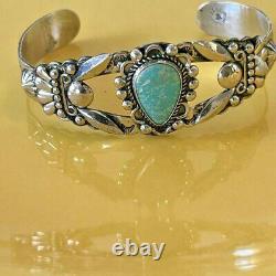 HARVEY ERA Arrow Bracelet 1930s Navajo STERLING Cuff Turquoise Early Bell Mark