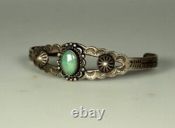 HARVEY ERA Arrow Bracelet 1930s Navajo STERLING Cuff Turquoise Early Bell Mark