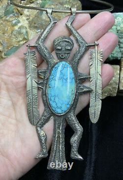 HUGE! Ceremonial Hopi Preston Monongye Ster. Silver & Turquoise Pendant 108.3g