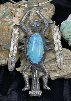 HUGE! Ceremonial Hopi Preston Monongye Ster. Silver & Turquoise Pendant 108.3g