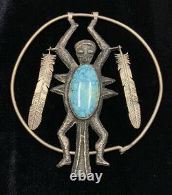 HUGE! Ceremonial Hopi Preston Monongye Ster. Silver & Turquoise Pendant 108.3g