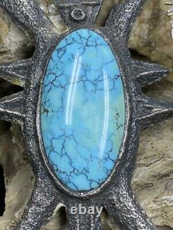 HUGE! Ceremonial Hopi Preston Monongye Ster. Silver & Turquoise Pendant 108.3g