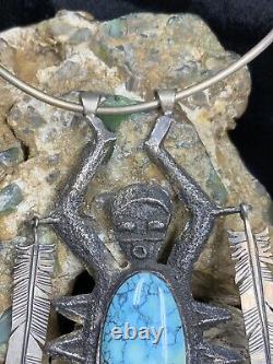 HUGE! Ceremonial Hopi Preston Monongye Ster. Silver & Turquoise Pendant 108.3g