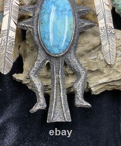 HUGE! Ceremonial Hopi Preston Monongye Ster. Silver & Turquoise Pendant 108.3g