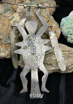 HUGE! Ceremonial Hopi Preston Monongye Ster. Silver & Turquoise Pendant 108.3g