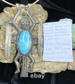 HUGE! Ceremonial Hopi Preston Monongye Ster. Silver & Turquoise Pendant 108.3g