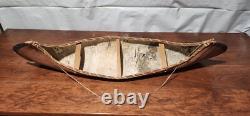 Handmade Antique Native American Birch Bark Collectable Canoe 36 Early 1900s