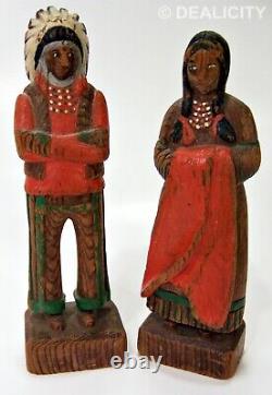 Handmade Wooden Dolls Native American Indian Couple Antique Early 1900's 6 H16