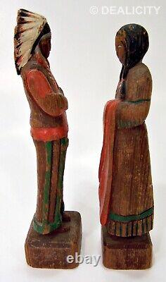 Handmade Wooden Dolls Native American Indian Couple Antique Early 1900's 6 H16