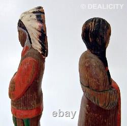 Handmade Wooden Dolls Native American Indian Couple Antique Early 1900's 6 H16