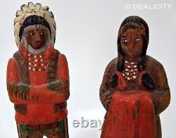 Handmade Wooden Dolls Native American Indian Couple Antique Early 1900's 6 H16