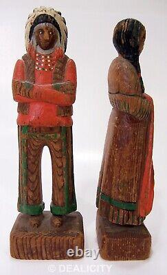 Handmade Wooden Dolls Native American Indian Couple Antique Early 1900's 6 H16