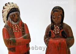 Handmade Wooden Dolls Native American Indian Couple Antique Early 1900's 6 H16