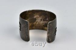 Heavy Early American Hopi Indian Pawn Sterling Silver Geometric Cuff Bracelet