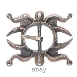 Heavy vintage Navajo tufa cast sterling silver early style belt buckle