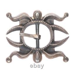 Heavy vintage Navajo tufa cast sterling silver early style belt buckle