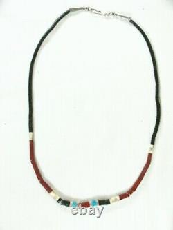 Heishi Turqouise & Other Stone Beads Silver Necklace Native American 23.5