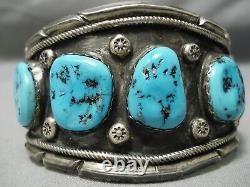 Huge Early Vintage Navajo Blue Turquoise Sterling Silver Bracelet Old