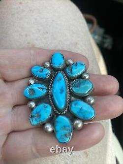 Huge NAVAJO Early Old Pawn Cluster RING Kingman TURQUOISE STERLING Sz 9