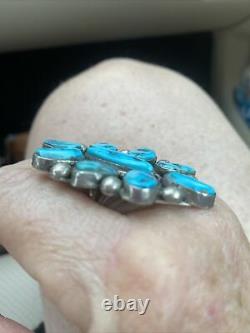 Huge NAVAJO Early Old Pawn Cluster RING Kingman TURQUOISE STERLING Sz 9