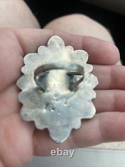 Huge NAVAJO Early Old Pawn Cluster RING Kingman TURQUOISE STERLING Sz 9