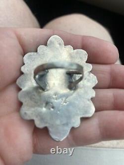 Huge NAVAJO Early Old Pawn Cluster RING Kingman TURQUOISE STERLING Sz 9