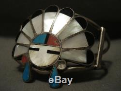 Huge Vintage Early Chief Zuni/ Navajo Turquoise Coral Silver Bracelet