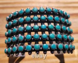 IMPORTANT EARLY VINTAGE ZUNI Synthetic Turquoise SNAKE EYES BRACELET 5Row 1940s