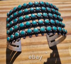 IMPORTANT EARLY VINTAGE ZUNI Synthetic Turquoise SNAKE EYES BRACELET 5Row 1940s