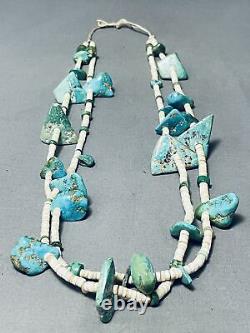 Important Early 1900's Santo Domingo Vintage Turquoise Necklace Old