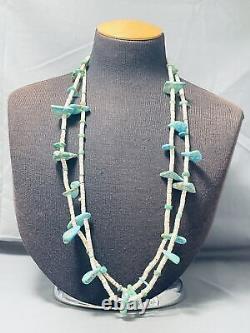 Important Early 1900's Santo Domingo Vintage Turquoise Necklace Old