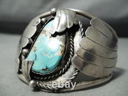 Important Early Chee Vintage Navajo Turquoise Sterling Silver Bracelet