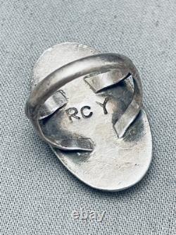 Important Early Hallmark Raymond Yazzie Coral Sterling Silver Ring