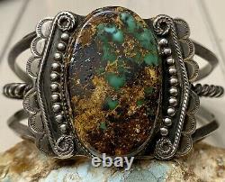 Important Early Hopi Harry Sakyesva Sterling With Stunning Turquoise Cuff BRACELET