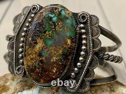 Important Early Hopi Harry Sakyesva Sterling With Stunning Turquoise Cuff BRACELET