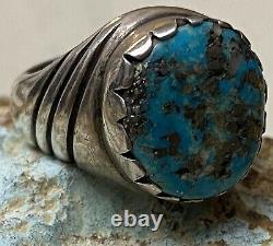 Important Early Hopi LEWIS LOMAY Sterling & Old Morenci Turquoise Ring Size 9.5