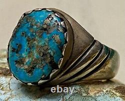 Important Early Hopi LEWIS LOMAY Sterling & Old Morenci Turquoise Ring Size 9.5