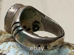 Important Early Hopi LEWIS LOMAY Sterling & Old Morenci Turquoise Ring Size 9.5