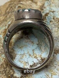 Important Early Hopi LEWIS LOMAY Sterling & Old Morenci Turquoise Ring Size 9.5