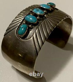 Important Early Hopi PRESTON MONONGYE Sterling Gem Blue Turquoise Cuff BRACELET