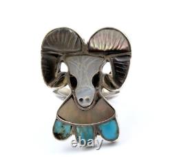 Important Early Navajo Joe Zunie Sterling Silver Ram Head Sz 6