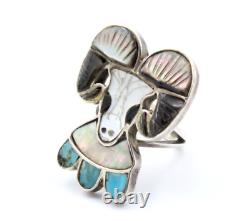 Important Early Navajo Joe Zunie Sterling Silver Ram Head Sz 6