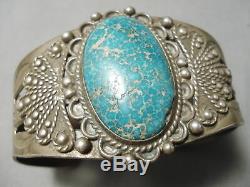 Important Early Vintage Navajo Lone Mountain Turquoise Sterling Silver Bracelet