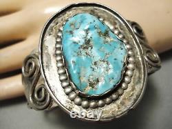 Important Early Vintage Navajo Persin Turquoise Sterling Silver Swirl Bracelet