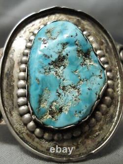 Important Early Vintage Navajo Persin Turquoise Sterling Silver Swirl Bracelet