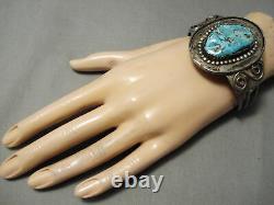 Important Early Vintage Navajo Persin Turquoise Sterling Silver Swirl Bracelet